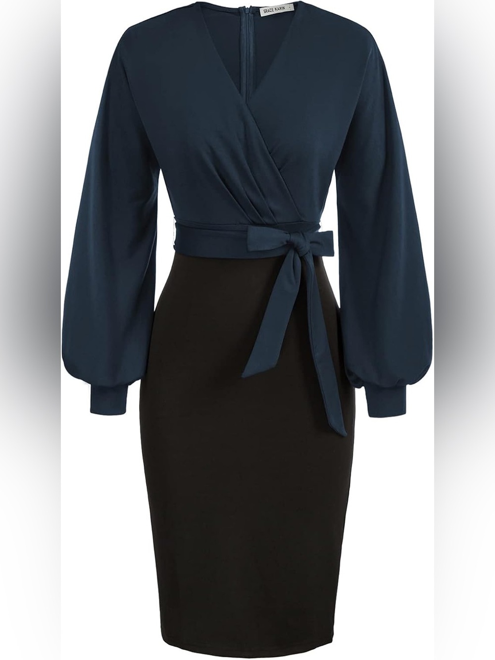 GRACE KARIN Colorblock Wrap V-Neck Midi Pencil Dress – Size Medium